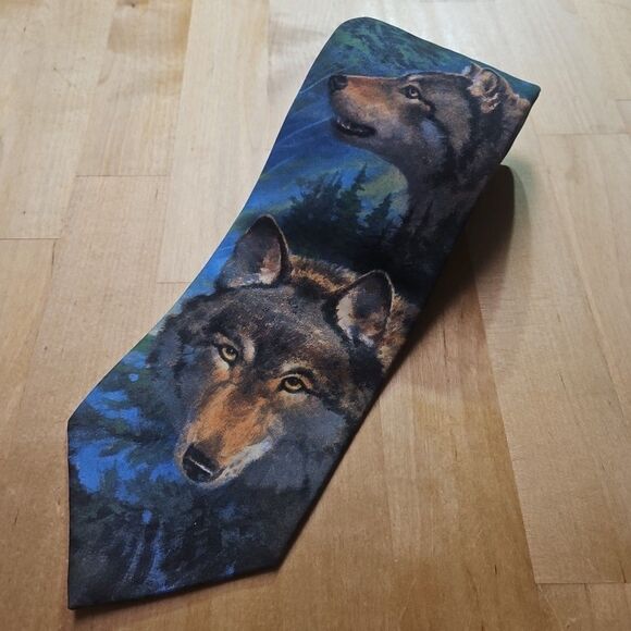 Ralph Marlin & Company 'Wolf' (Vintage 90s Howling Wolf Necktie/Tie/Neckwear) - Picture 1 of 12